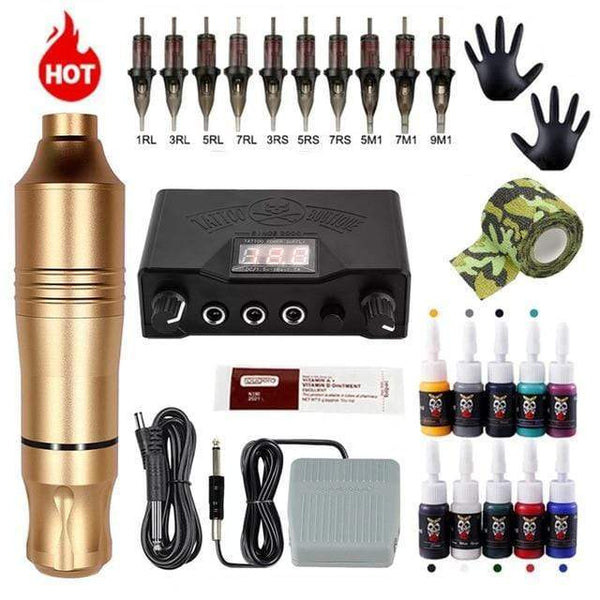 Planet Gates Russian Federation / Gold Tattoo Kit Tattoo Machine Kits Tattoo Power Supply Rotary Pen With Cartridges Needles Permanent Makeup Machine For Tattoo Beginners Artist