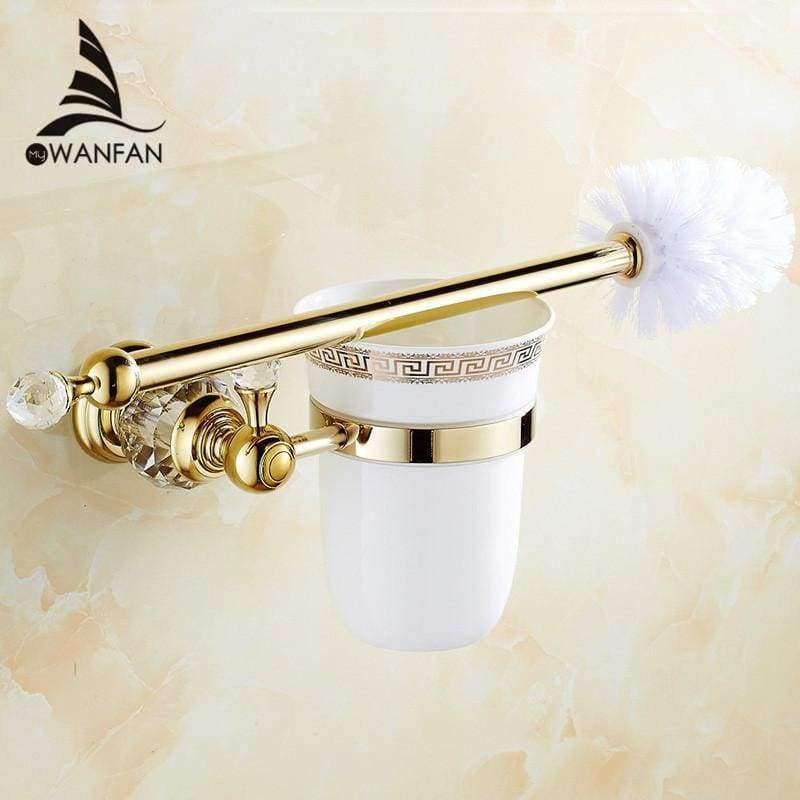 Planet Gates Russian Federation / Golden Brass Crystal Toilet Brush Holder,Gold Plated Toilet brush Bathroom Products Bathroom Accessories useful HK-44
