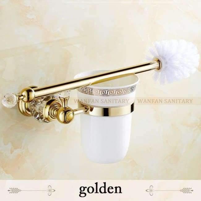 Planet Gates Russian Federation / Golden Brass Crystal Toilet Brush Holder,Gold Plated Toilet brush Bathroom Products Bathroom Accessories useful HK-44