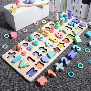Planet Gates Russian Federation / Macaron Five in one Montessori Educational Wooden Toys Children Busy Board Math Fishing Children's Wooden Preschool Montessori Toy Counting Geometry