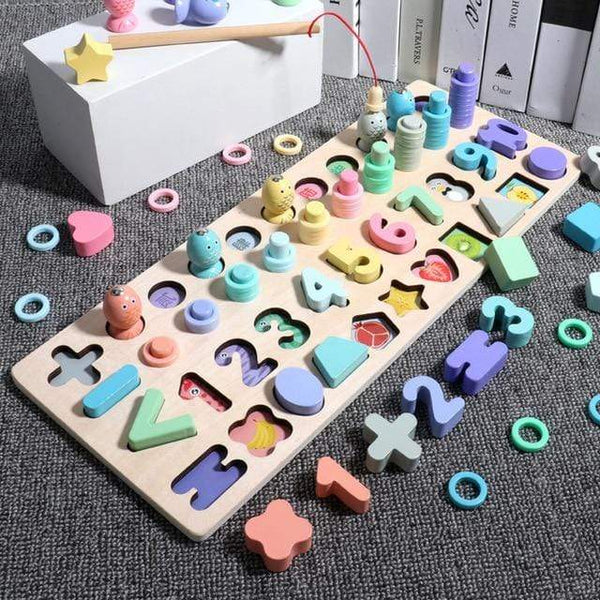 Planet Gates Russian Federation / Macaron Five in one Montessori Educational Wooden Toys Children Busy Board Math Fishing Children's Wooden Preschool Montessori Toy Counting Geometry