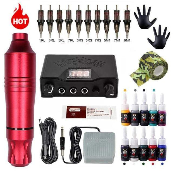 Planet Gates Russian Federation / Red Tattoo Kit Tattoo Machine Kits Tattoo Power Supply Rotary Pen With Cartridges Needles Permanent Makeup Machine For Tattoo Beginners Artist