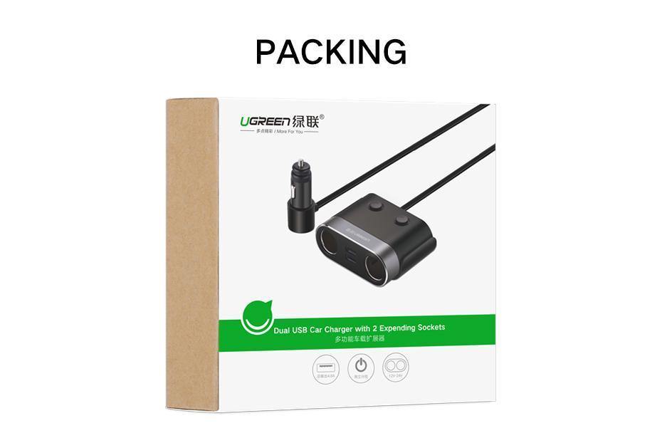 Planet Gates Ugreen Dual USB Car Charger Support Car Recorder Universal Mobile Phone Car-Charger with Expander charger for iPhone 6S Samsung