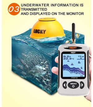 Planet Gates Russian Menu Wireless Sonar Portable Fish Finder Sensor Echo Sounder Alarm River Lake Sea Bed Live 135ft/45M