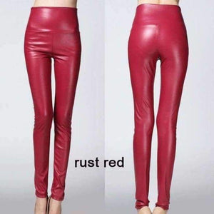 Planet Gates rust red / L Autumn winter Women legging skinny PU leather pencil Leggings slim faux Leather Pants female fashion thick fleece trousers