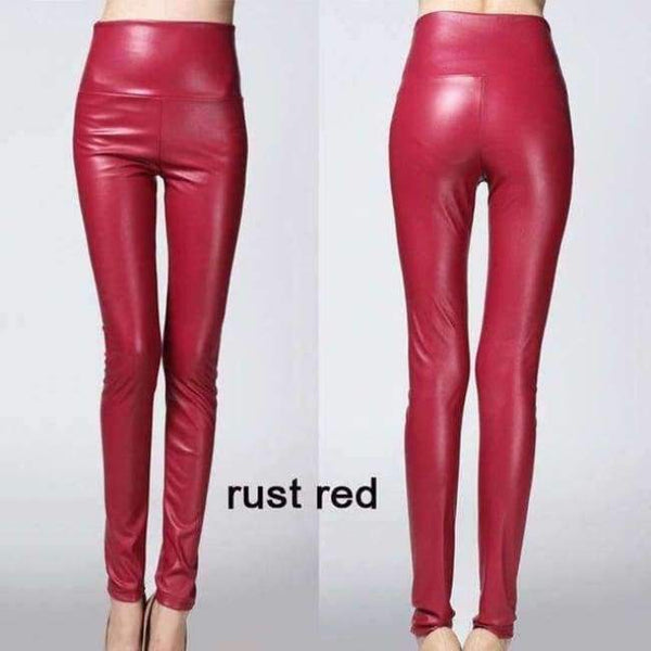 Planet Gates rust red / L Autumn winter Women legging skinny PU leather pencil Leggings slim faux Leather Pants female fashion thick fleece trousers