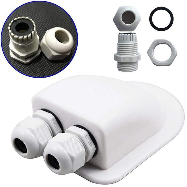 Planet Gates RV Roof Wire Entry Gland Box White Double Hole Roof Wire Entry Gland Box for Motor-home Caravan Boat Yacht