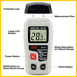 Planet Gates RZ Wood Moisture Meter Hygrometer Timber Damp Detector Tree Density Digital Wood Humidity Tester