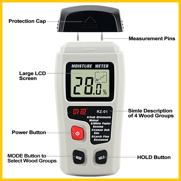 Planet Gates RZ Wood Moisture Meter Hygrometer Timber Damp Detector Tree Density Digital Wood Humidity Tester