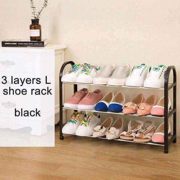 Planet Gates S-3L-Black Black Multi layer Shoe Rack Plastic parts Steel Pipe Shoes Shelf Easy Assembled Storage Organizer Stand Holder Home Decoration