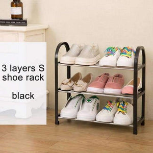 Planet Gates S 3layers black Multiple layers Shoe Rack Plastic parts Steel Pipe Shoes Shelf Easy Assembled Storage Organizer Stand Living Room Furniture