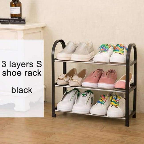Planet Gates S 3layers black Multiple layers Shoe Rack Plastic parts Steel Pipe Shoes Shelf Easy Assembled Storage Organizer Stand Living Room Furniture