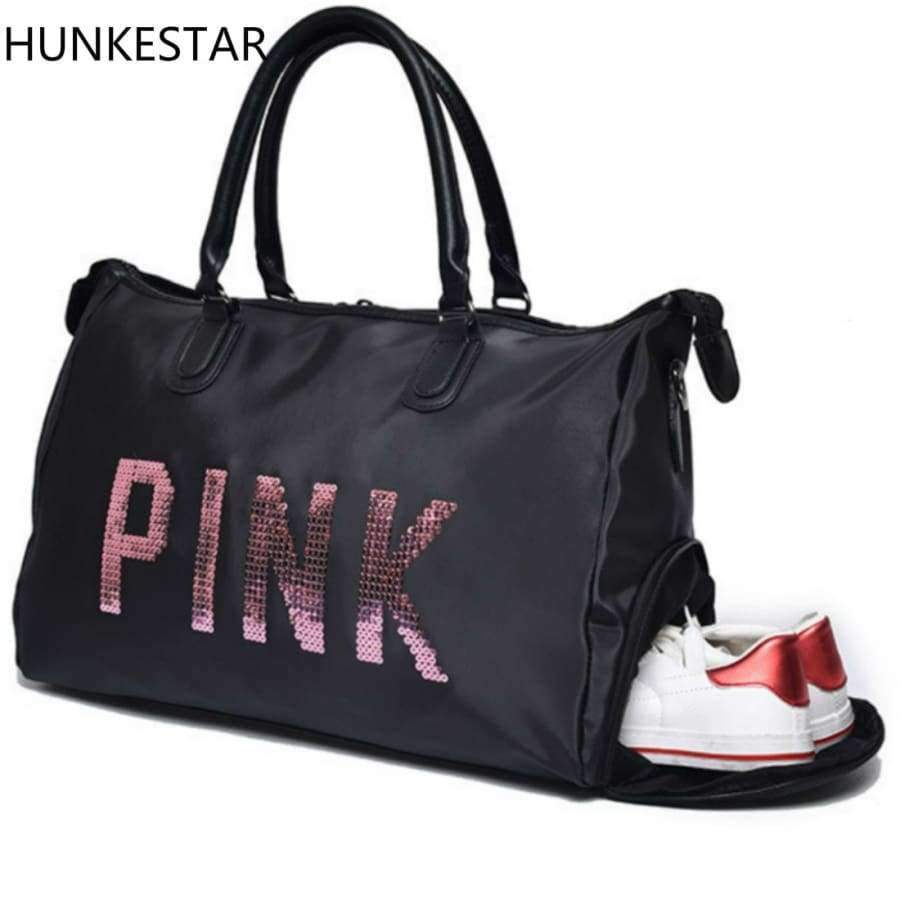 Planet Gates S  43X30X21CM Sequins Love PINK women gym bag Fitness Travel Handbag Outdoor Separate Space For Shoes sac sports women's bag