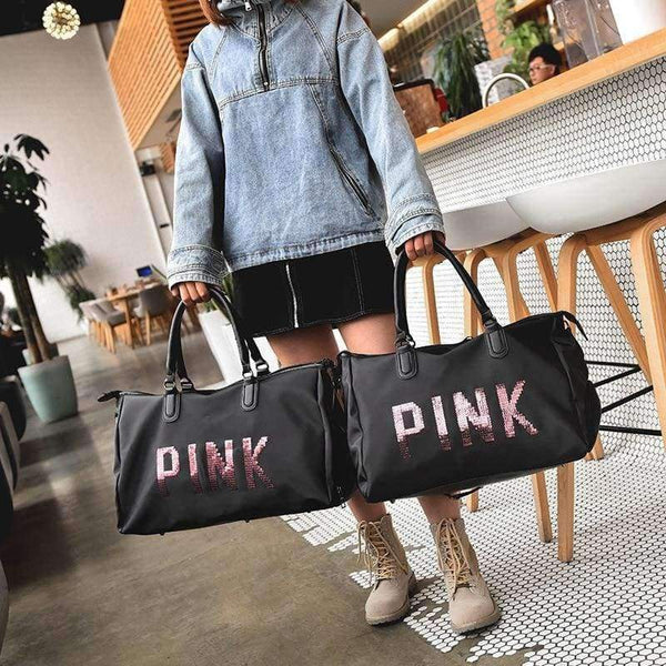 Planet Gates S  43X30X21CM Sequins Love PINK women gym bag Fitness Travel Handbag Outdoor Separate Space For Shoes sac sports women's bag
