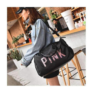 Planet Gates S  43X30X21CM Sequins Love PINK women gym bag Fitness Travel Handbag Outdoor Separate Space For Shoes sac sports women's bag