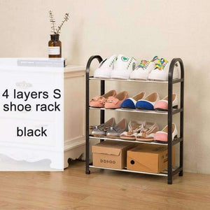 Planet Gates S 4layers black Multiple layers Shoe Rack Plastic parts Steel Pipe Shoes Shelf Easy Assembled Storage Organizer Stand Living Room Furniture