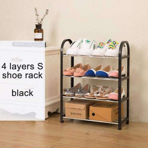 Planet Gates S 4layers black Multiple layers Shoe Rack Plastic parts Steel Pipe Shoes Shelf Easy Assembled Storage Organizer Stand Living Room Furniture