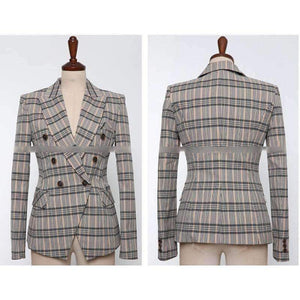 Planet Gates S Autumn Plaid 3 Piece Sets Vintage Double Breasted Blazer Vest Pant OL Work Casual Slim Suits