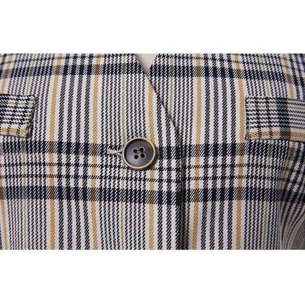 Planet Gates S Autumn Plaid 3 Piece Sets Vintage Double Breasted Blazer Vest Pant OL Work Casual Slim Suits