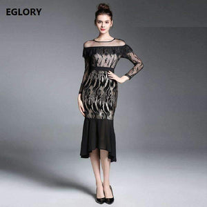 Planet Gates S Bodycon Dress Party Evening Women Sheer Mesh Ruffles Lace Design Midi Bandage Dress Ladies Special Events Slim Sequin Dress