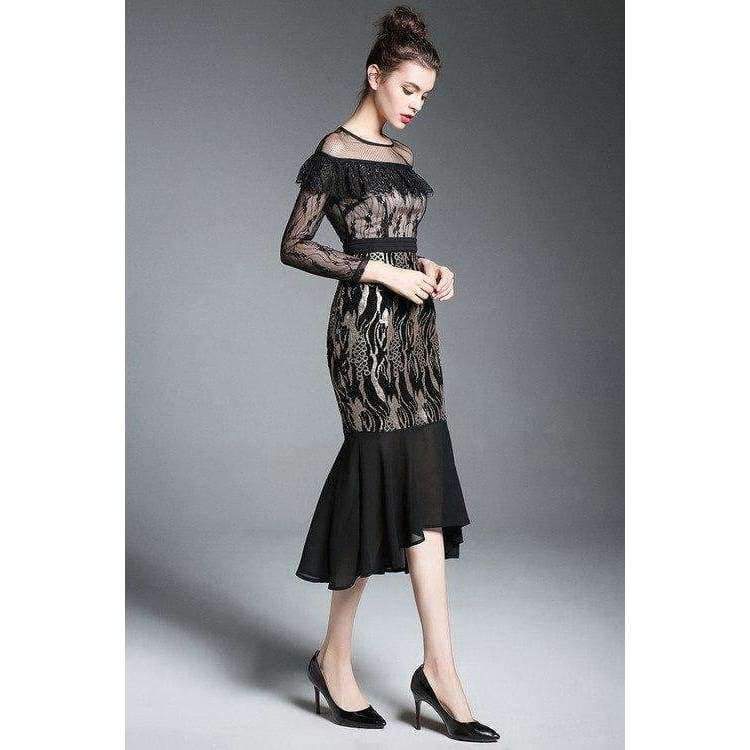 Planet Gates S Bodycon Dress Party Evening Women Sheer Mesh Ruffles Lace Design Midi Bandage Dress Ladies Special Events Slim Sequin Dress