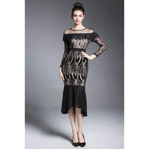 Planet Gates S Bodycon Dress Party Evening Women Sheer Mesh Ruffles Lace Design Midi Bandage Dress Ladies Special Events Slim Sequin Dress