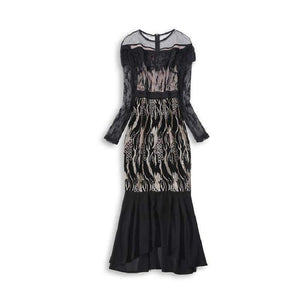 Bodycon Dress Party Evening Women Sheer Mesh Ruffles Lace Design Midi Bandage Dress Ladies Special Events Slim Sequin Dress