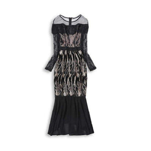 Planet Gates S Bodycon Dress Party Evening Women Sheer Mesh Ruffles Lace Design Midi Bandage Dress Ladies Special Events Slim Sequin Dress