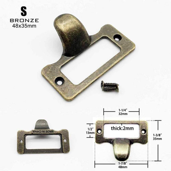 Small Large Heavy Duty Antique Brass Black Metal Furniture Cabinet Drawer Box Case Label Pull Handle File Name Card Frame Holder