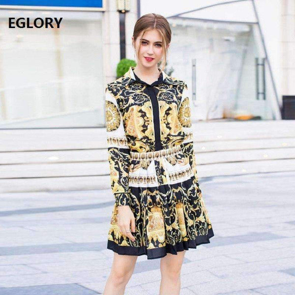 Planet Gates S Designer Fashion Women's Set Autumn 2018 Tunic Print Long Sleeve Tops Shirt+A-Line Mini Skirt Suit Lady Casual Two Piece Set