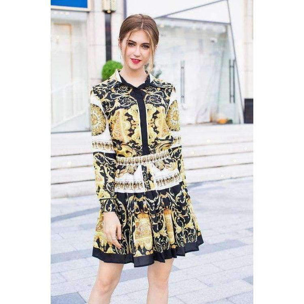 Planet Gates S Designer Fashion Women's Set Autumn 2018 Tunic Print Long Sleeve Tops Shirt+A-Line Mini Skirt Suit Lady Casual Two Piece Set