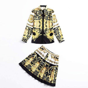 Planet Gates S Designer Fashion Women's Set Autumn 2018 Tunic Print Long Sleeve Tops Shirt+A-Line Mini Skirt Suit Lady Casual Two Piece Set