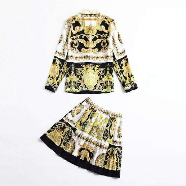 Planet Gates S Designer Fashion Women's Set Autumn 2018 Tunic Print Long Sleeve Tops Shirt+A-Line Mini Skirt Suit Lady Casual Two Piece Set