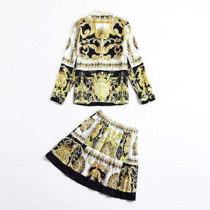 Planet Gates S Designer Fashion Women's Set Autumn 2018 Tunic Print Long Sleeve Tops Shirt+A-Line Mini Skirt Suit Lady Casual Two Piece Set