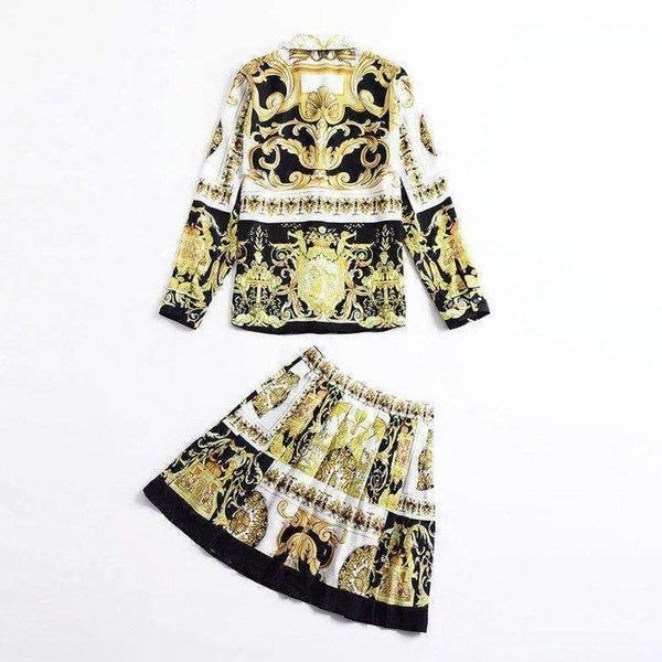 Planet Gates S Designer Fashion Women's Set Autumn 2018 Tunic Print Long Sleeve Tops Shirt+A-Line Mini Skirt Suit Lady Casual Two Piece Set