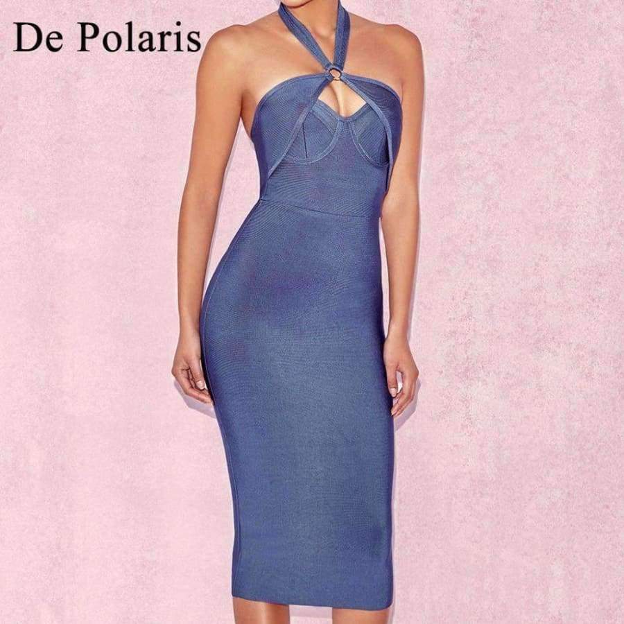 Planet Gates S Dress Women Summer Dress Bandage Rayon Blue Halter Sheath Event Club Evening Club Bar Party Prom Bandage Dress Sexy