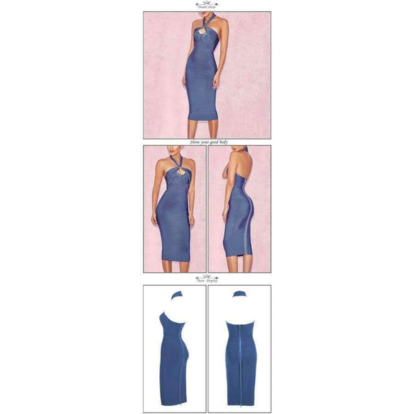Planet Gates S Dress Women Summer Dress Bandage Rayon Blue Halter Sheath Event Club Evening Club Bar Party Prom Bandage Dress Sexy