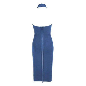Planet Gates S Dress Women Summer Dress Bandage Rayon Blue Halter Sheath Event Club Evening Club Bar Party Prom Bandage Dress Sexy