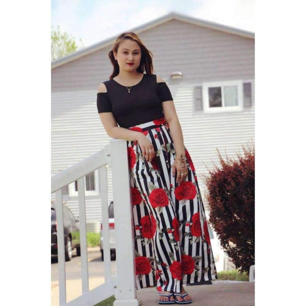 Planet Gates S JRRY New Two Pieces Casual Women Maxi Dresses Short Sleeve Black Top Long Pattern Floral Dress Plus Size 6XL Vestidos