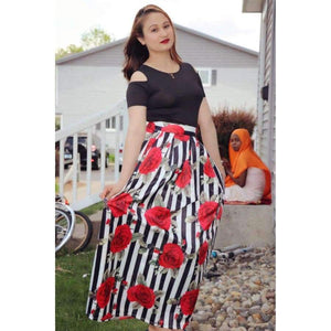 Planet Gates S JRRY New Two Pieces Casual Women Maxi Dresses Short Sleeve Black Top Long Pattern Floral Dress Plus Size 6XL Vestidos