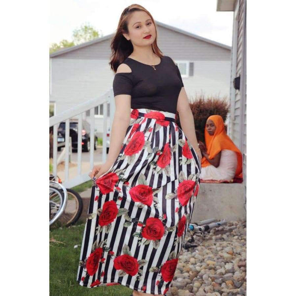 Planet Gates S JRRY New Two Pieces Casual Women Maxi Dresses Short Sleeve Black Top Long Pattern Floral Dress Plus Size 6XL Vestidos