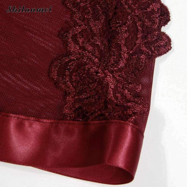 Planet Gates S Lady transparent Lace Microfiber wine red G-String Nightie Large Size Sleepwear Intimates Sexy Women Underwear Set Langerie