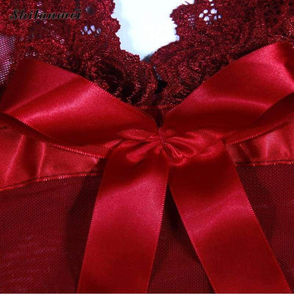 Planet Gates S Lady transparent Lace Microfiber wine red G-String Nightie Large Size Sleepwear Intimates Sexy Women Underwear Set Langerie