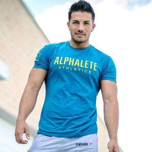 Planet Gates S / Lake blue Gym clothing white cotton T Shirt Fitness Bodybuilding Crossfit workout Shirts sports Short sleeve tee Tops clothes