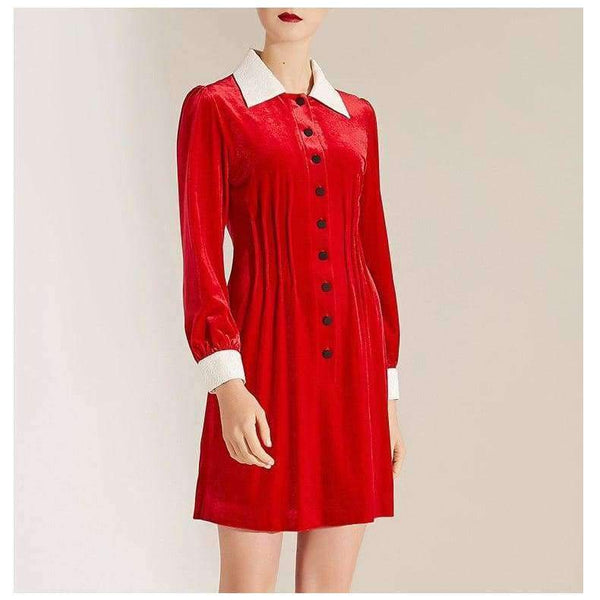 Planet Gates S New Fashion Autumn Winter Party Christmas Dress Women White Turn-down Collar Color Block Button Dress Special Event