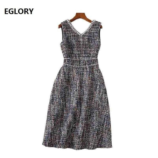 Planet Gates S Vestidos De Festa 2018 Fall Winter Party Ladies Sexy V-Neck Pearl Beading Sleeveless A-Line Warm Thick Wool Dress Event