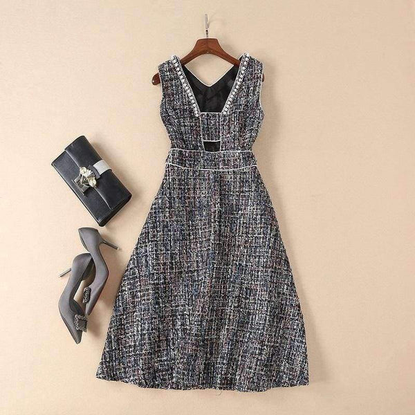 Planet Gates S Vestidos De Festa 2018 Fall Winter Party Ladies Sexy V-Neck Pearl Beading Sleeveless A-Line Warm Thick Wool Dress Event