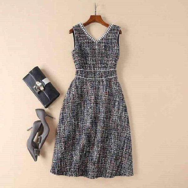 Planet Gates S Vestidos De Festa 2018 Fall Winter Party Ladies Sexy V-Neck Pearl Beading Sleeveless A-Line Warm Thick Wool Dress Event