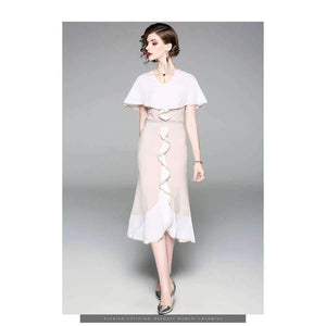 Planet Gates S Women Fashion Party Elegant Dress 2018 Summer Event Ladies Cape Poncho Style Pearl Beading Bodycon Ruffles Dress
