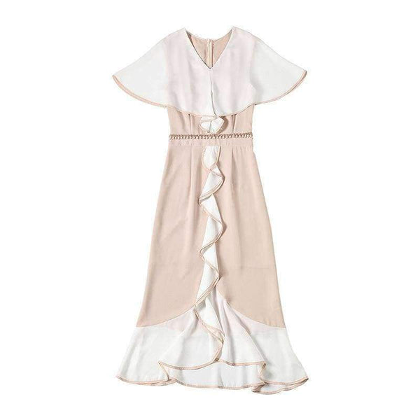 Planet Gates S Women Fashion Party Elegant Dress 2018 Summer Event Ladies Cape Poncho Style Pearl Beading Bodycon Ruffles Dress